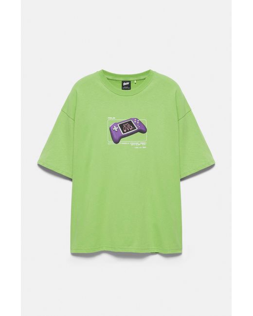 Pull&Bear Green Stwd Controller Graphic T-Shirt for men