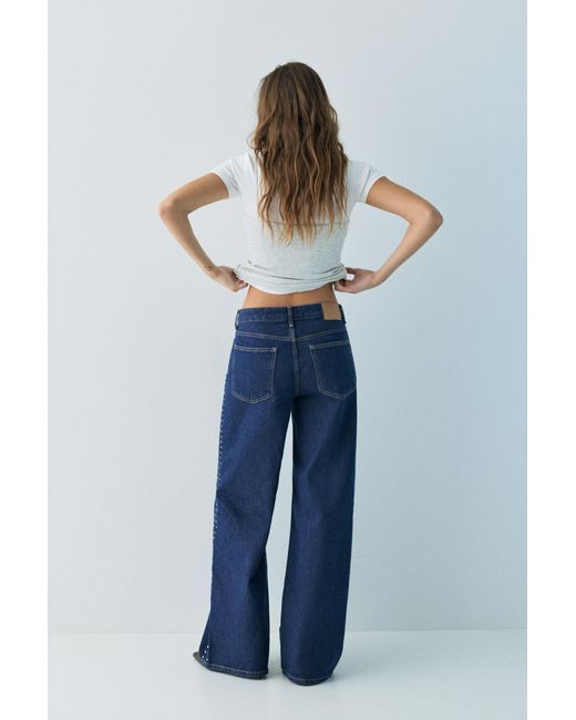 Pull&Bear Blue Wide-Leg Stud Jeans