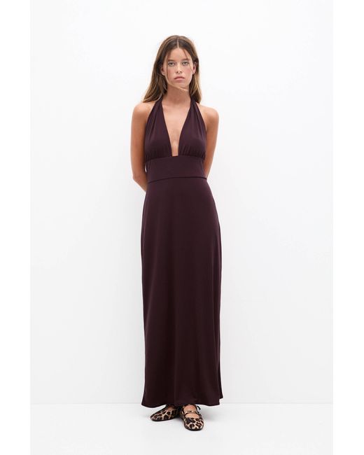 Pull&Bear Purple Halter Neck Midi Dress