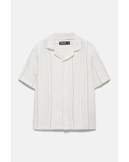 Pull&Bear White Short Sleeve Striped Crepe Shirt for men