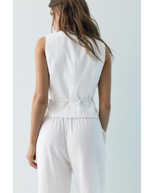 Pull&Bear White Rustic Linen-Blend Vest