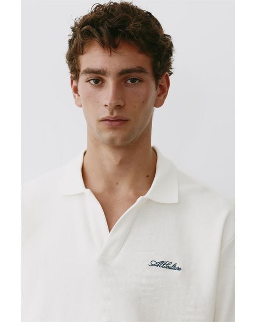 Pull&Bear White Short Sleeve Waffle-Knit Polo Shirt for men