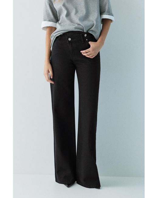 Pull&Bear Black Wide Leg Jeans With Crossover Waistband