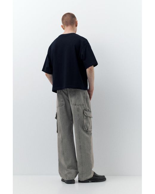 Pull&Bear Black Baggy Cargo Jeans for men