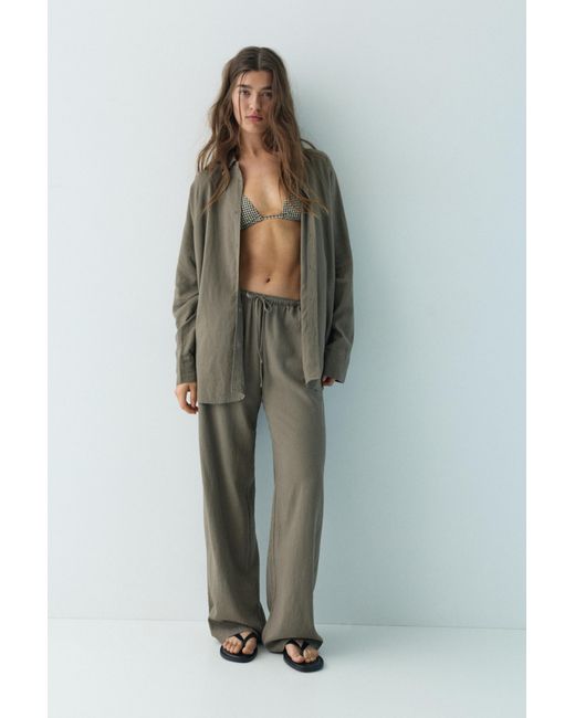 Pull&Bear Brown Rustic Linen Shirt