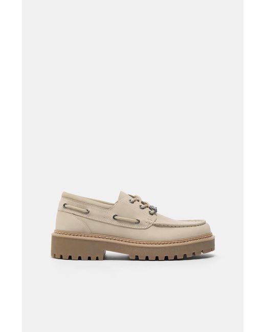 Pull&Bear White Stwd Boat Shoes for men