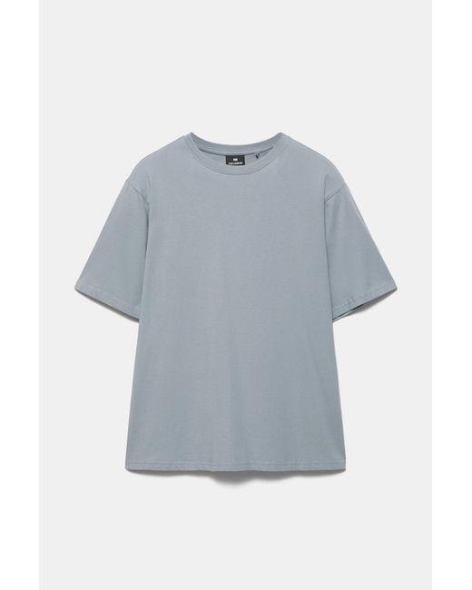 Pull&Bear Blue Basic Short Sleeve Cotton T-Shirt for men