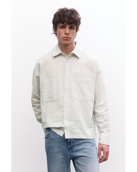 Pull&Bear White Long Sleeve Shirt With Pockets for men