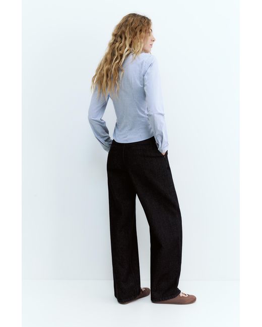 Pull&Bear White Fitted Poplin Shirt With Pleats