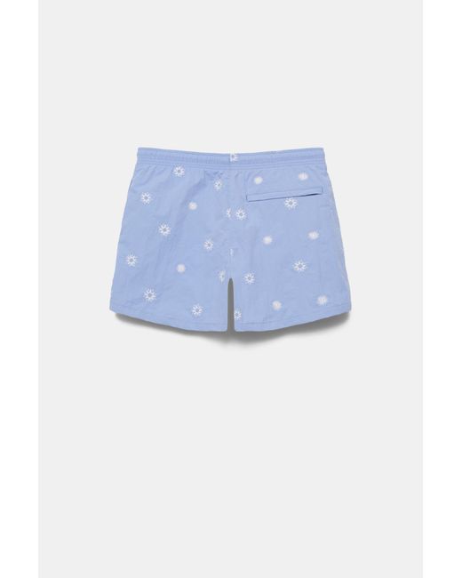 Pull&Bear Blue Embroidered Board Shorts for men