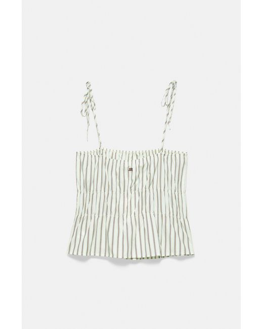 Pull&Bear White Striped Gathered Strappy Top