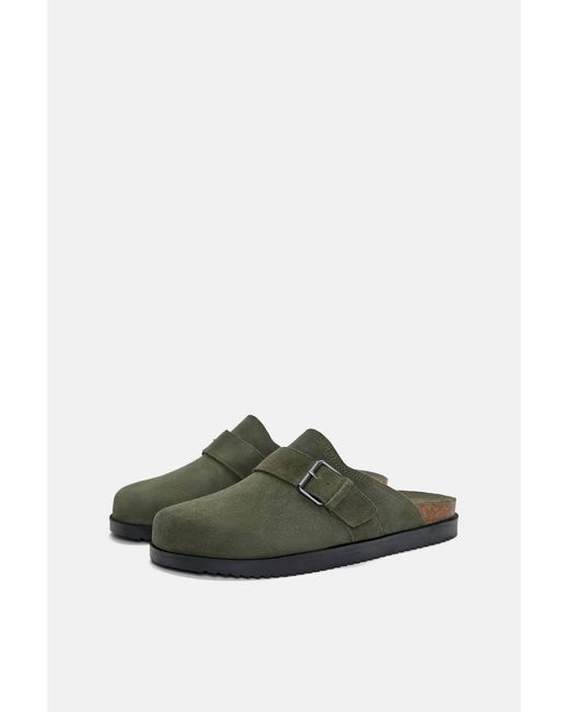 Pull&Bear Clogs Aus Leder Mit Schnalle in Green für Herren