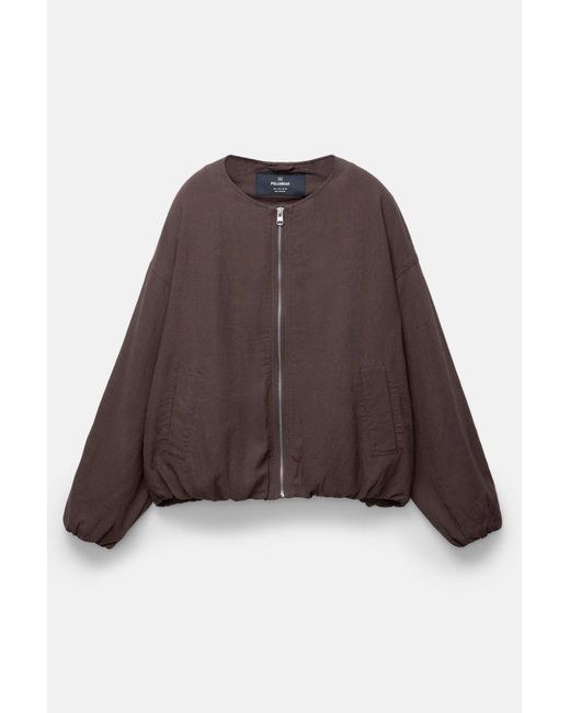 Pull&Bear Brown Bomberjacke Mit Leinen