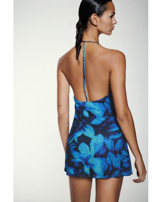 Pull&Bear Blue Short Floral Strappy Dress