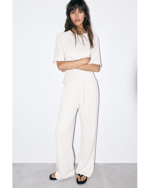 Pull&Bear White Soft-Touch Wide-Leg Trousers