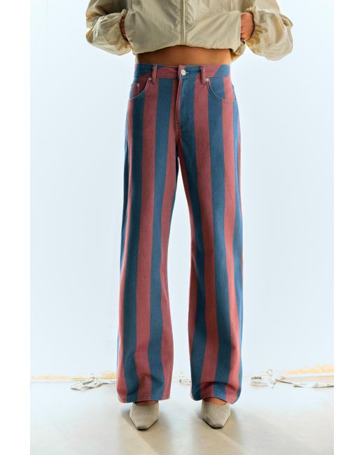 Pull&Bear Blue Striped Straight-Leg Jeans