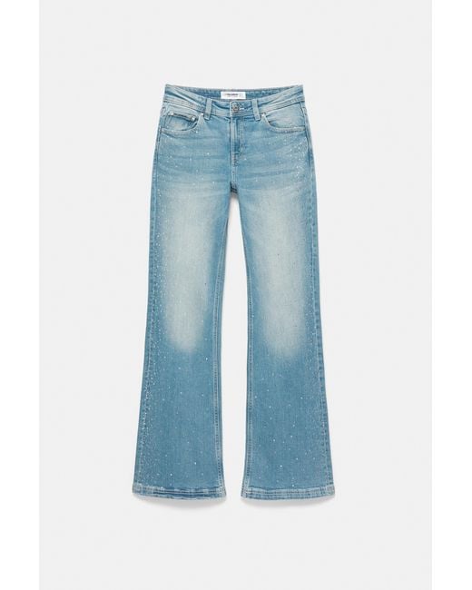 Pull&Bear Blue Rhinestone Boot-Cut Jeans