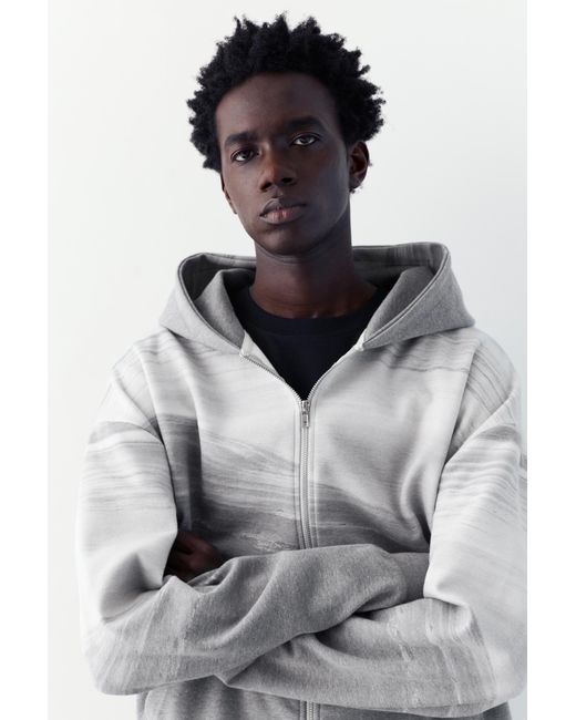 Pull&Bear Gray Interlock Zip-Up Hoodie for men