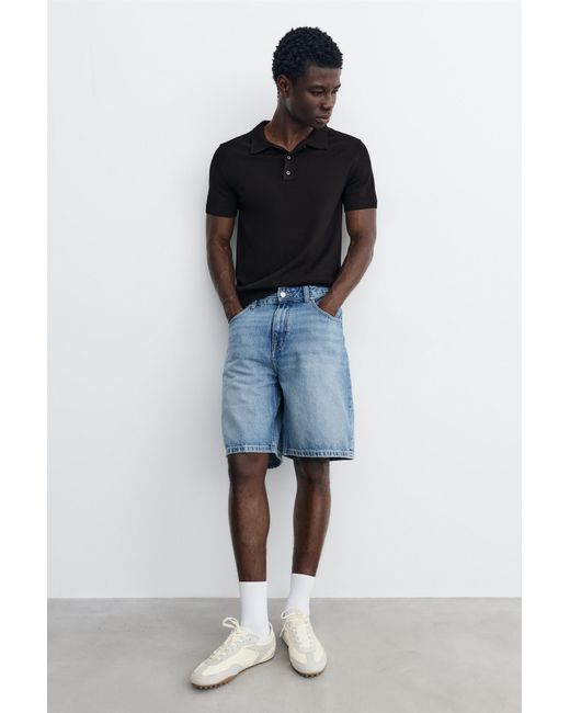 Pull&Bear Black Short Sleeve Knit Polo Shirt for men