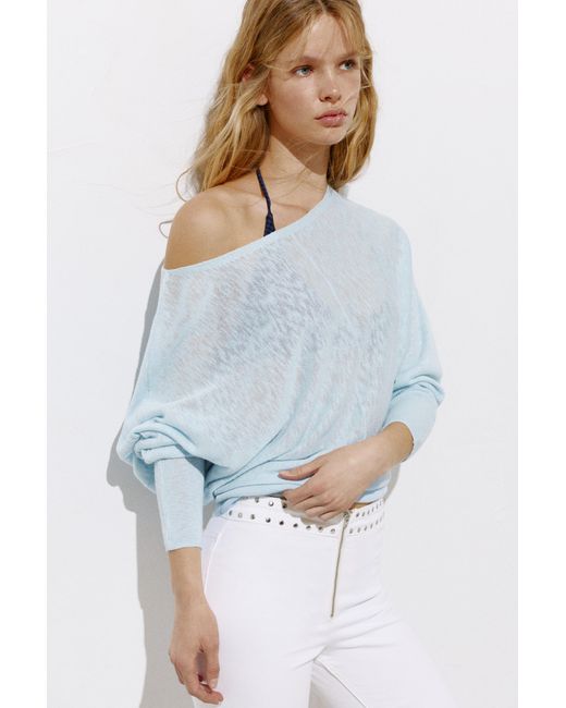 Pull&Bear Blue Asymmetrischer Feinstrickpullover
