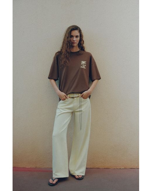 Pull&Bear Green Chocolate Palm Tree Graphic T-Shirt