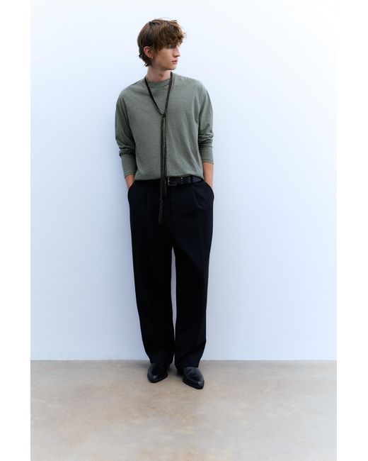 Pull&Bear Blue Long Sleeve Striped T-Shirt for men