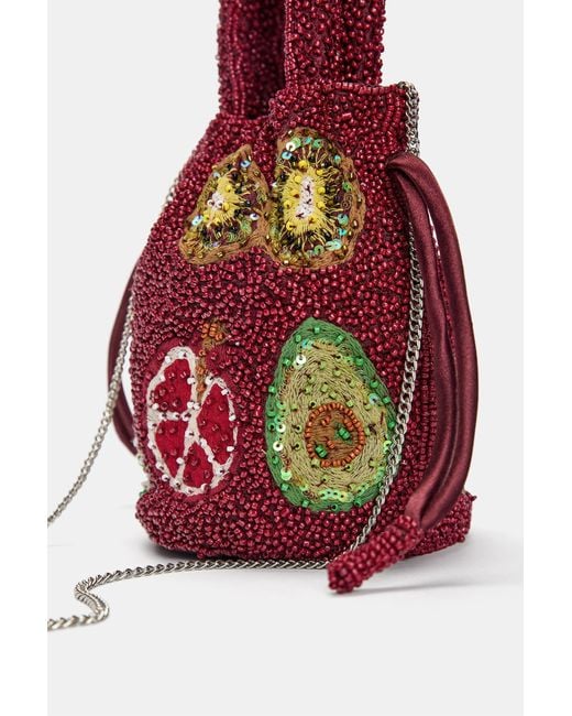 Pull&Bear Red Beuteltasche Mit Perlen