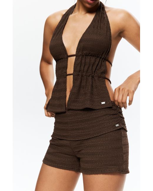 Pull&Bear Brown Rustic Shorts With Fold-Over Waist