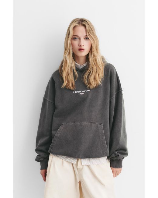 Pull&Bear Gray Slogan Graphic Hoodie