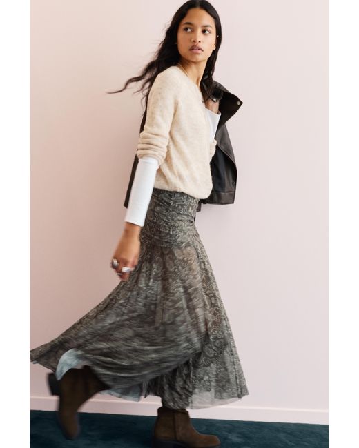 Pull&Bear White Asymmetric Paisley Midi Skirt