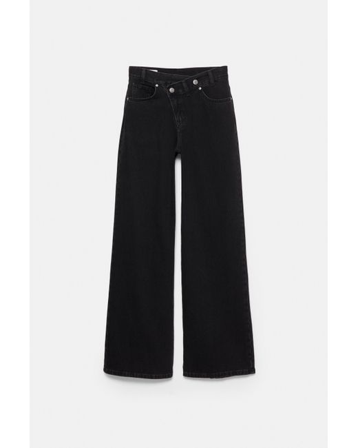 Pull&Bear Black Wide Leg Jeans With Crossover Waistband