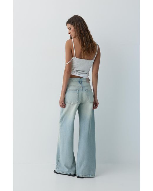 Pull&Bear White Baggy Jeans With Studs