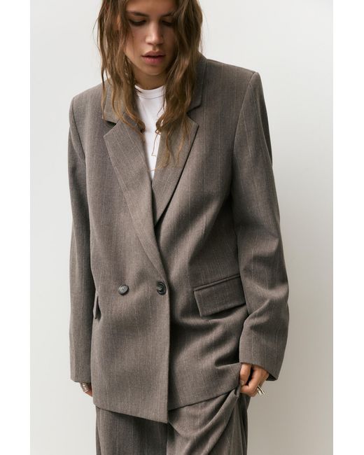 Pull&Bear Brown Striped Double-Breasted Blazer
