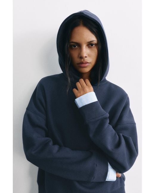 Pull&Bear Gecombineerde Sweater Met Capuchon in het Blue