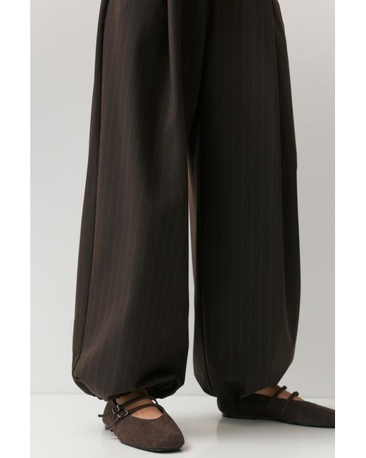 Pull&Bear Natural Striped Sarouel Trousers With Darts
