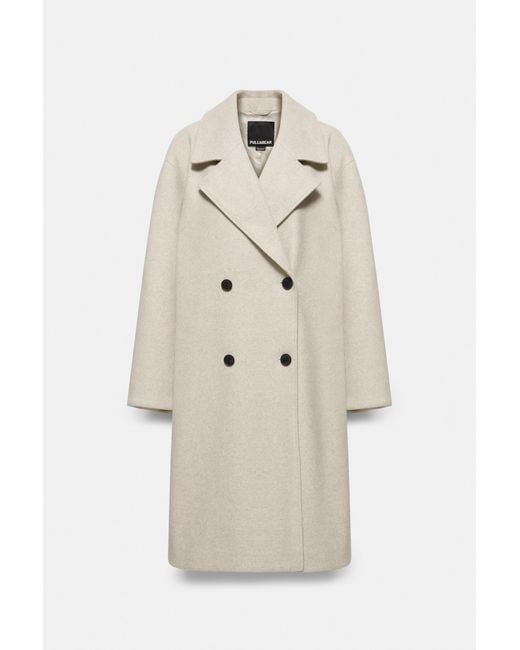 Pull&Bear Natural Double-Breasted Felt Texture Coat