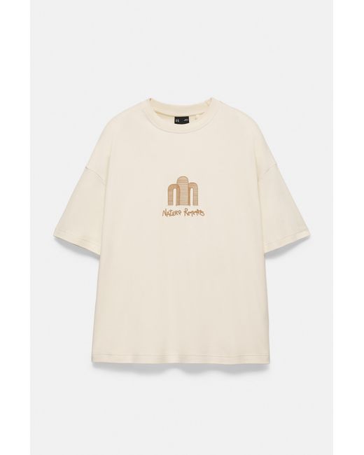 Pull&Bear Natural Short Sleeve Graphic Sweatshirt for men