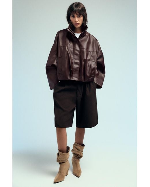 Pull&Bear Brown Leather-Effect Balloon Jacket