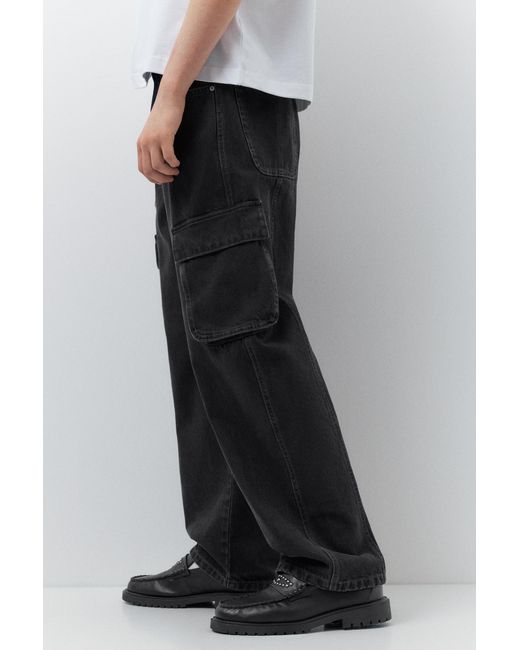 Pull&Bear Blue Baggy Cargo Jeans for men