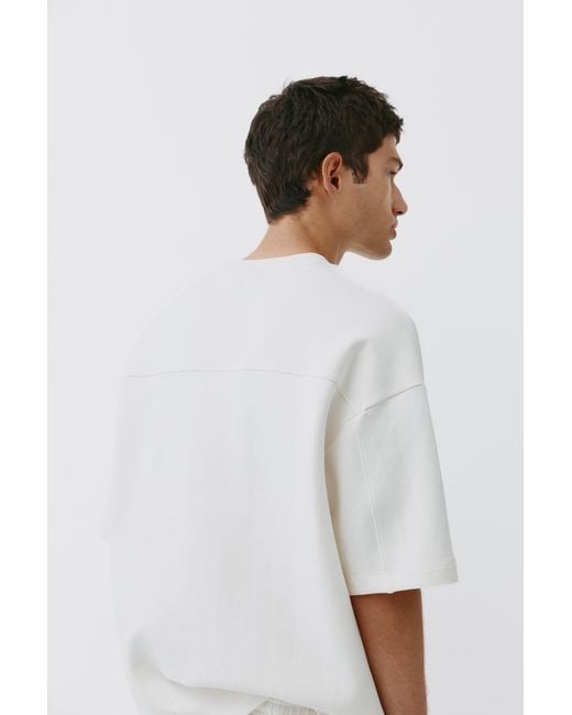 Pull&Bear White Interlock Short Sleeve Sweatshirt for men