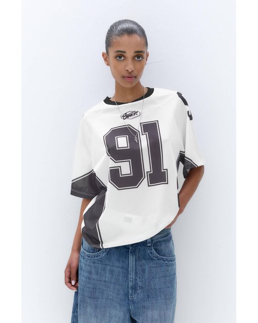 Pull&Bear White Stwd 91 Football T-Shirt