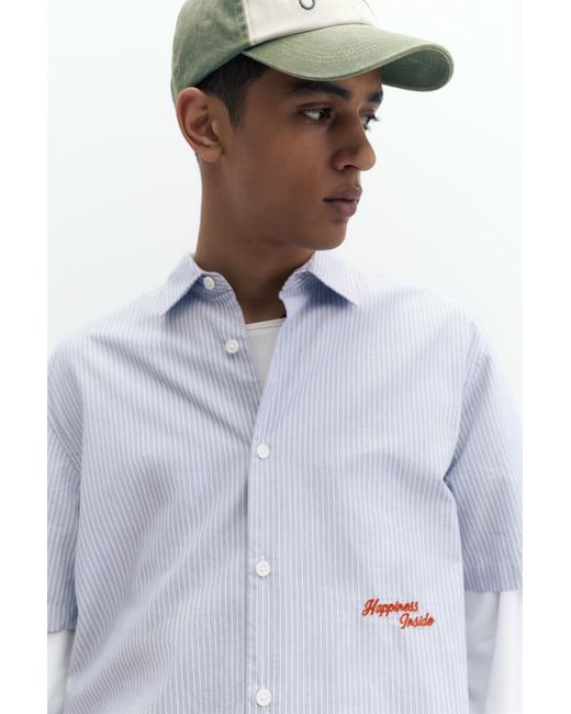 Pull&Bear Blue Striped Short Sleeve Poplin Shirt for men