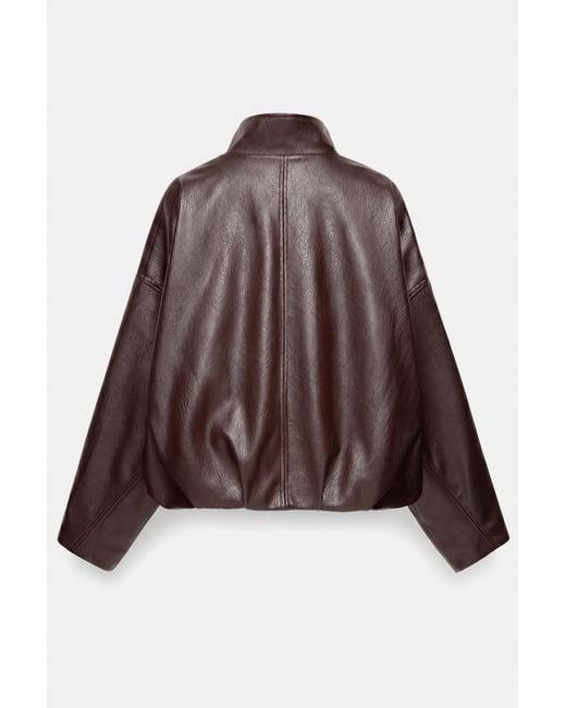 Pull&Bear Ballonjack Met Leereffect in het Brown