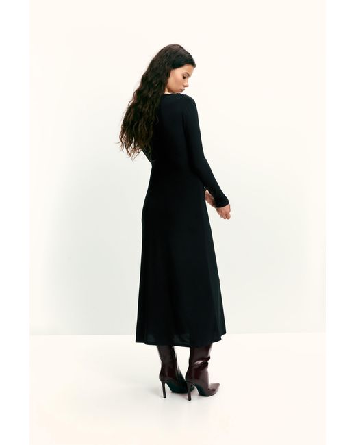Pull&Bear Black Soft Draped Midi Dress