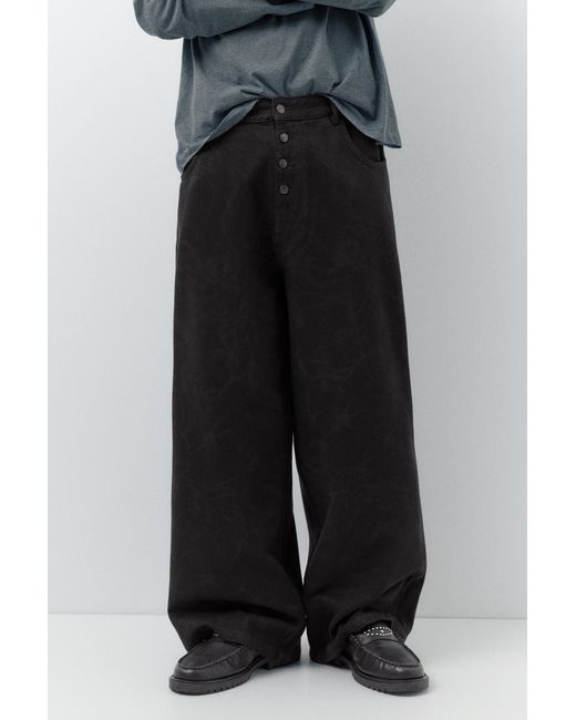 Pull&Bear Black Laser Print Baggy Jeans for men