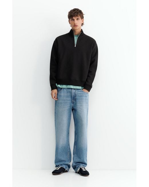 Pull&Bear Black Quarter-Zip Sweatshirt for men