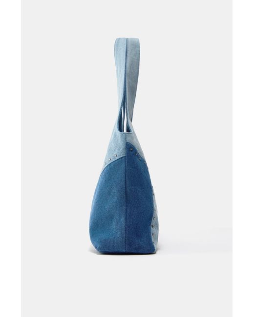 Pull&Bear Blue Denim Patchwork Tote Bag