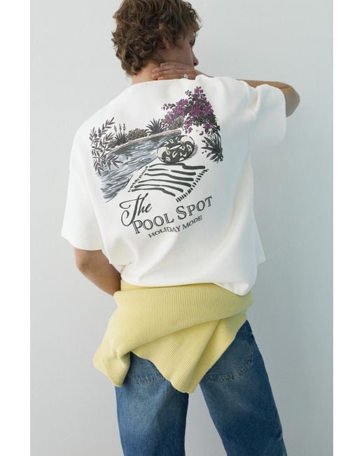 Pull&Bear Gray Short Sleeve Sweatshirt With Graphic for men