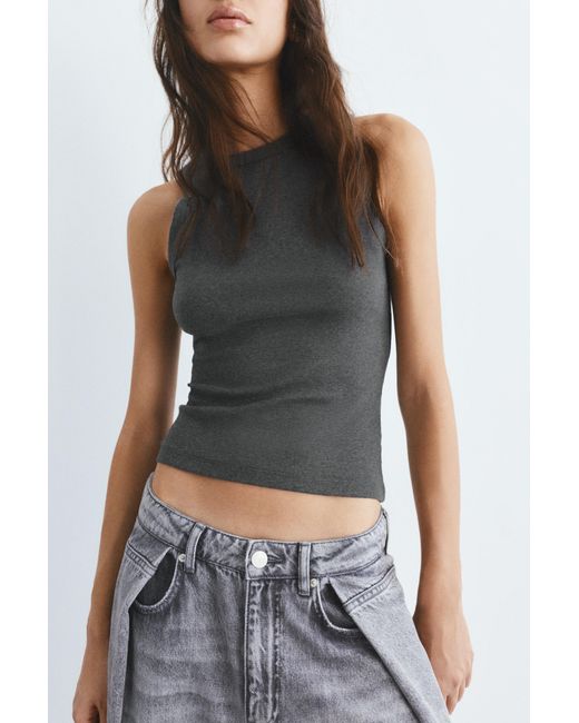 Pull&Bear Black Round Neck Tank Top