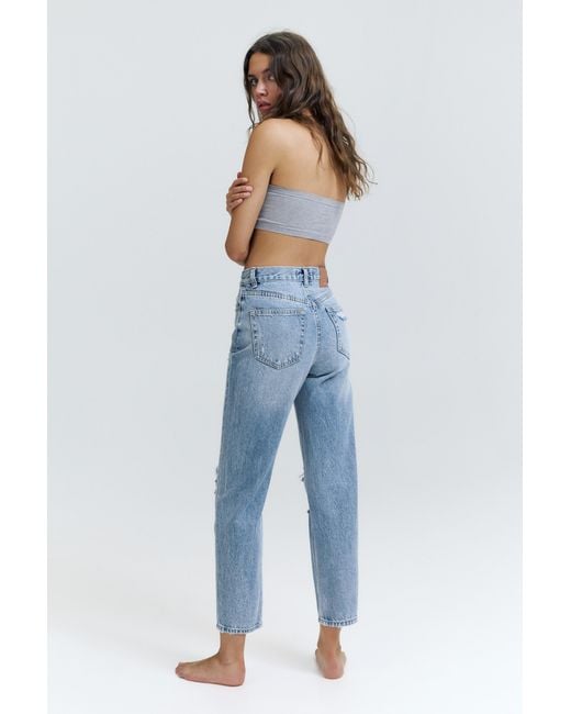 Pull&Bear Blue Ripped Mom Fit Jeans